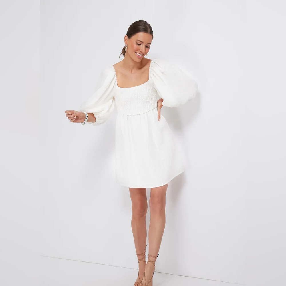 White Annie Smocked Dress Small